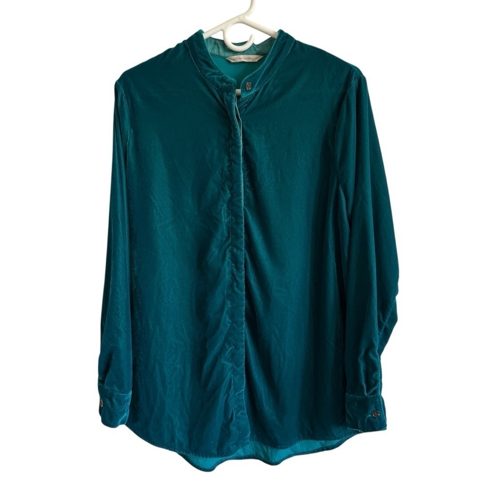 Soft Surroundings Button Down Velvet Mandarin Collar Top, Size L